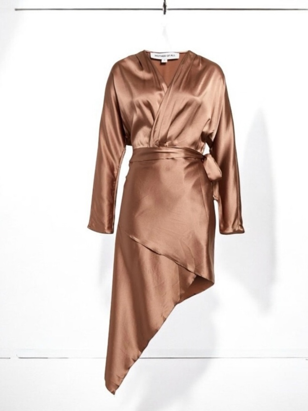 🌻MOTHER OF ALL  Demi Long Sleeve Stretch Silk Faux Wrap Dress Size Small